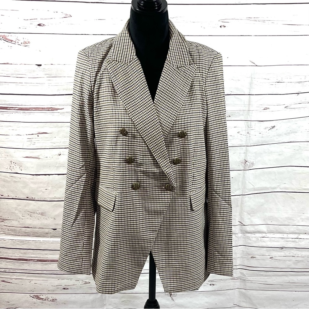 Rachel Zoe Blazer‎ Womens Size M Double Breasted Houndstooth Brown